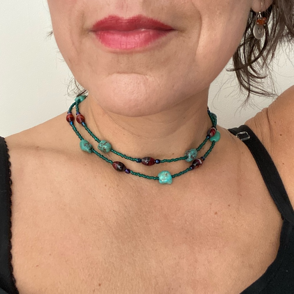 Turquoise and glass bead necklace
